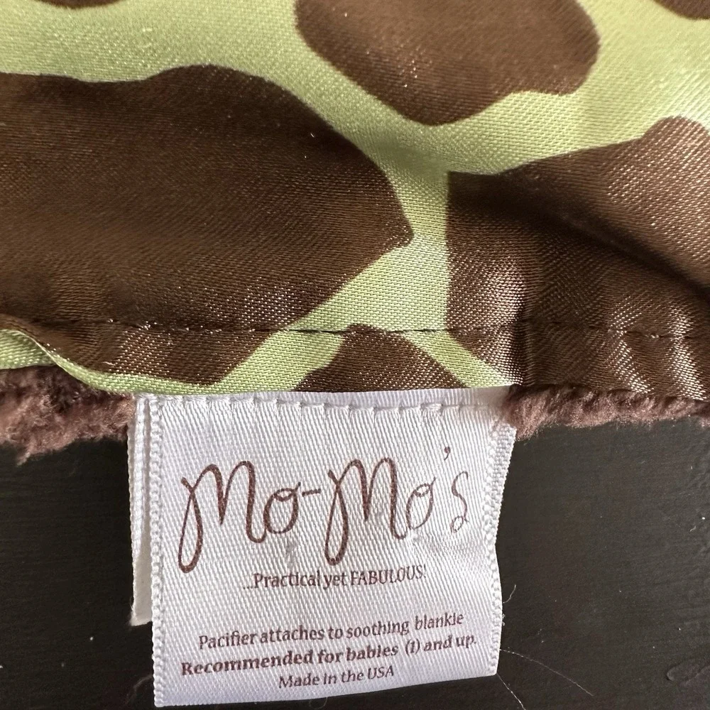 MO MO'S WOOBIE Brown Green Giraffe Lovey‎ Pacifier Satin Baby Security Blanket